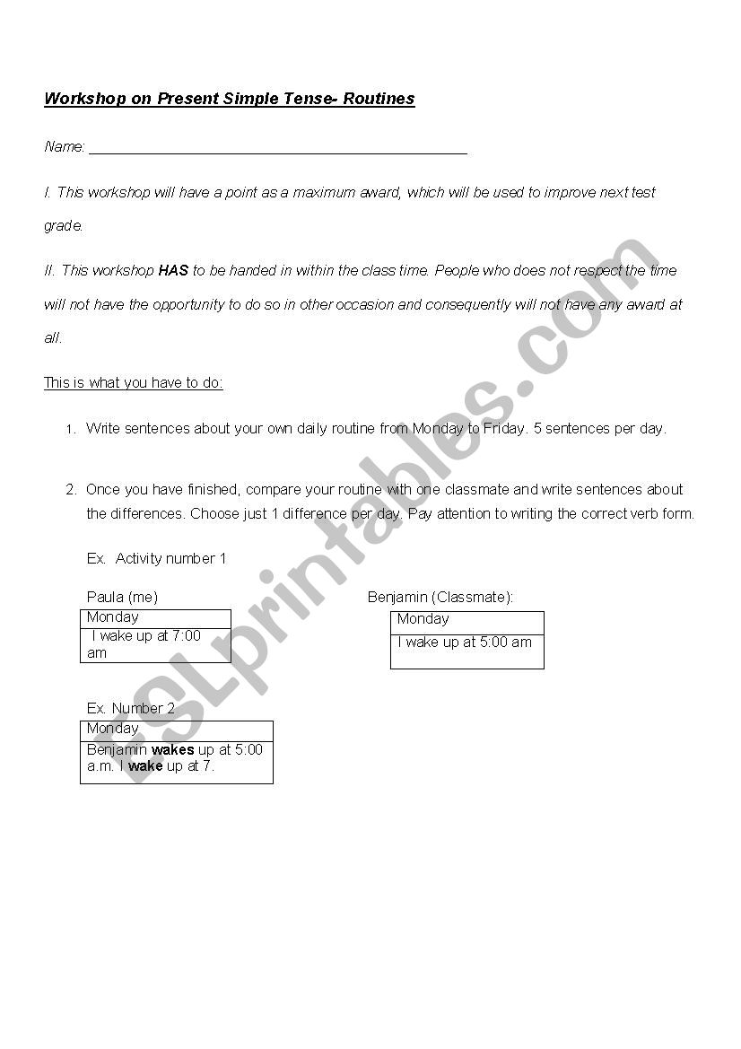 Workshop on Present Simple Tense- routines