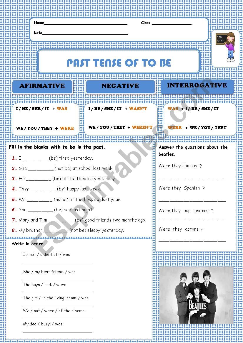 To be in the past tense. worksheet