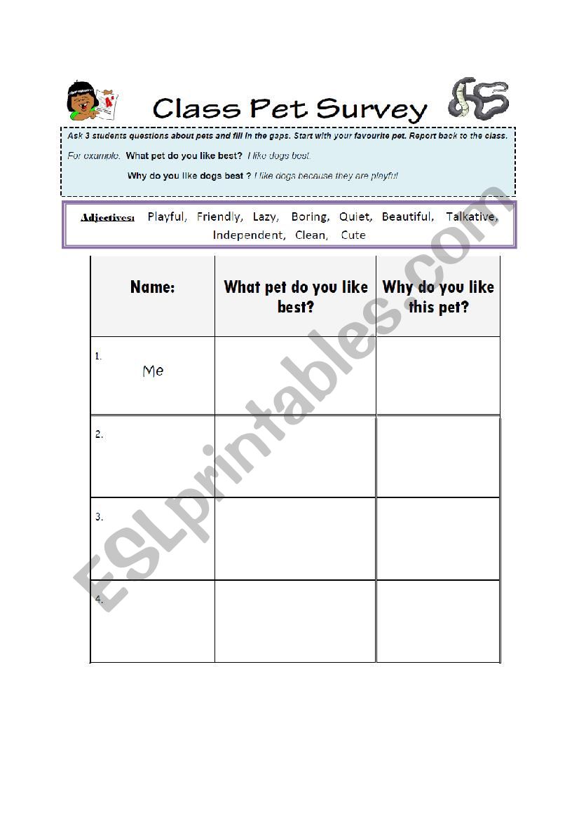 Class Pet Survey worksheet