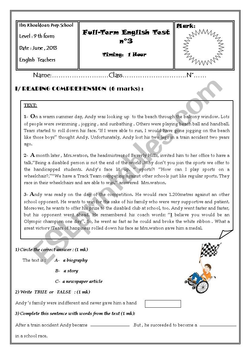 Full term test n 3 ( 9 th form)