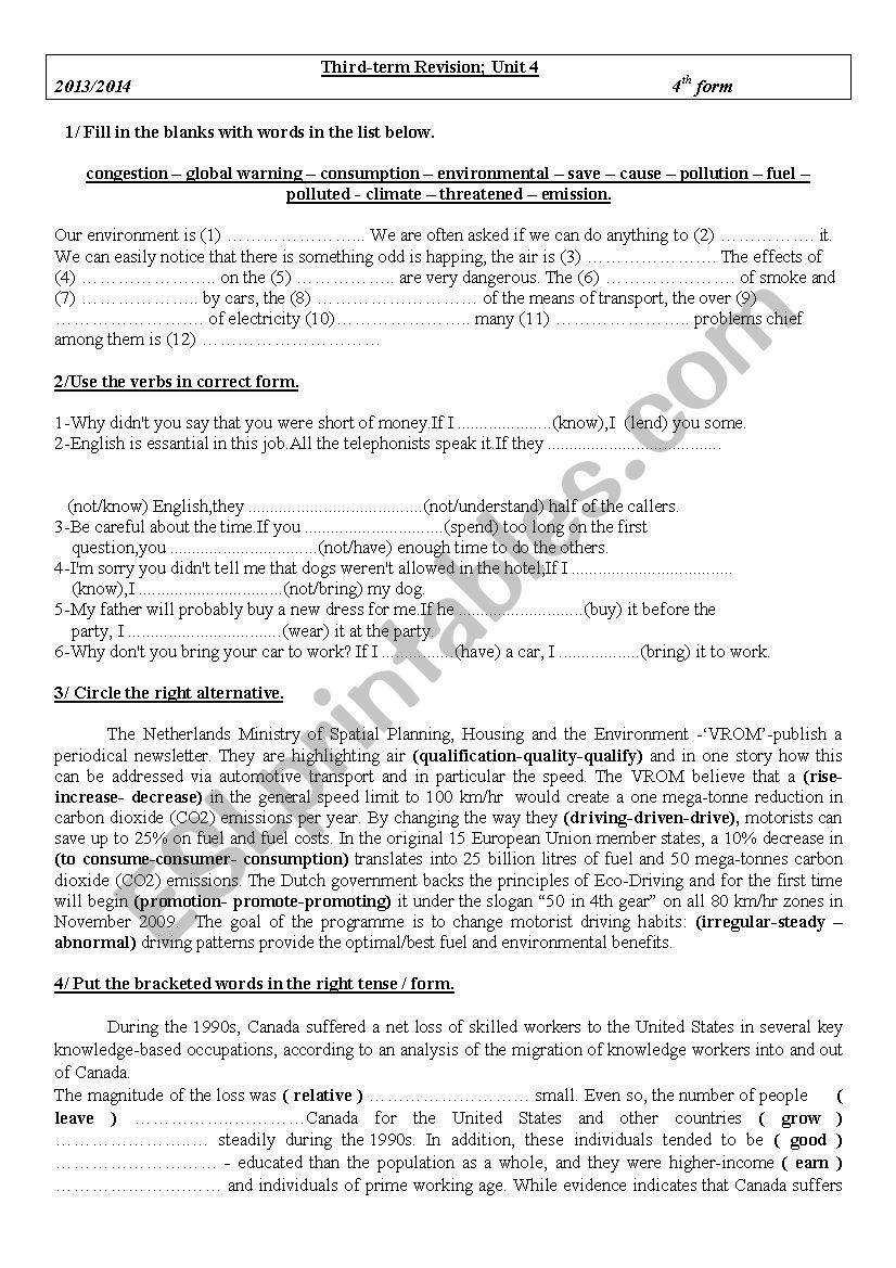 revision unit 4 worksheet