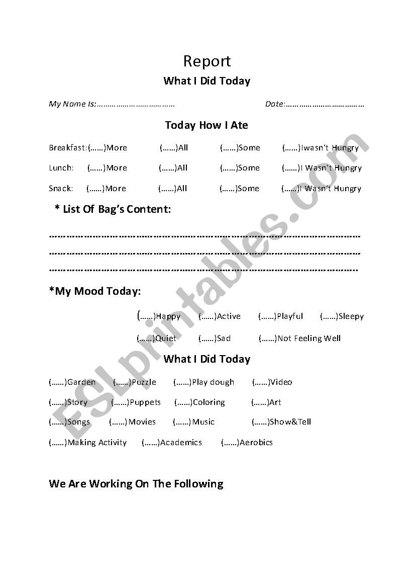 Daily Report worksheet