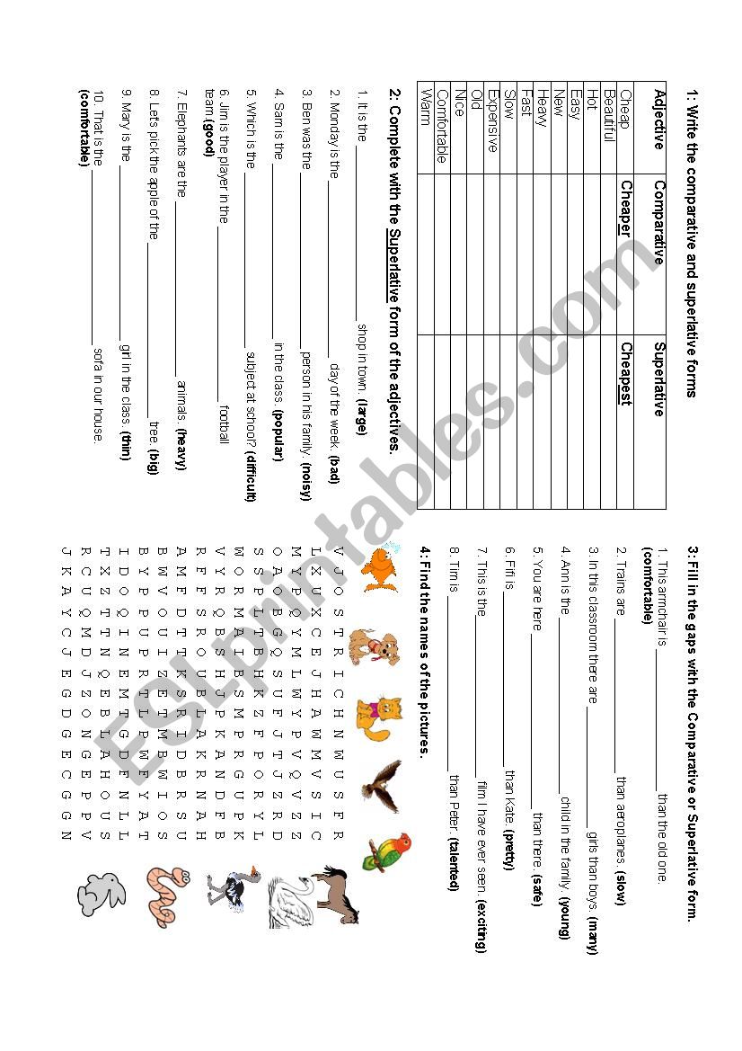 Superlatives and Comparatives worksheet