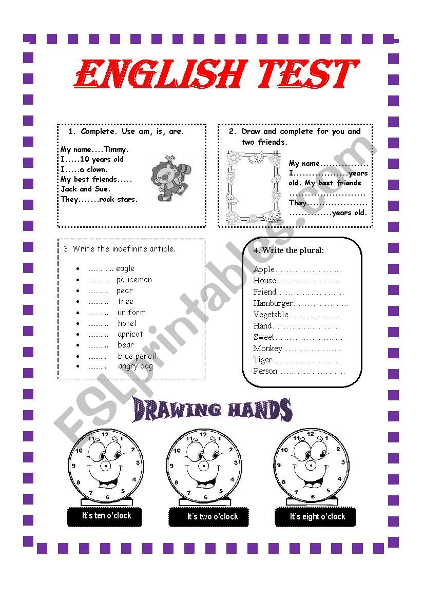 English Test worksheet