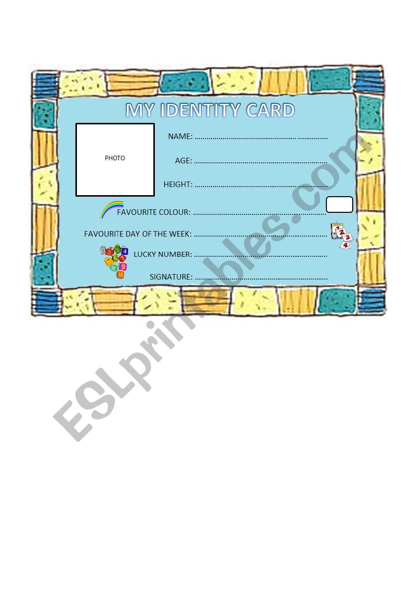 Identity card worksheet