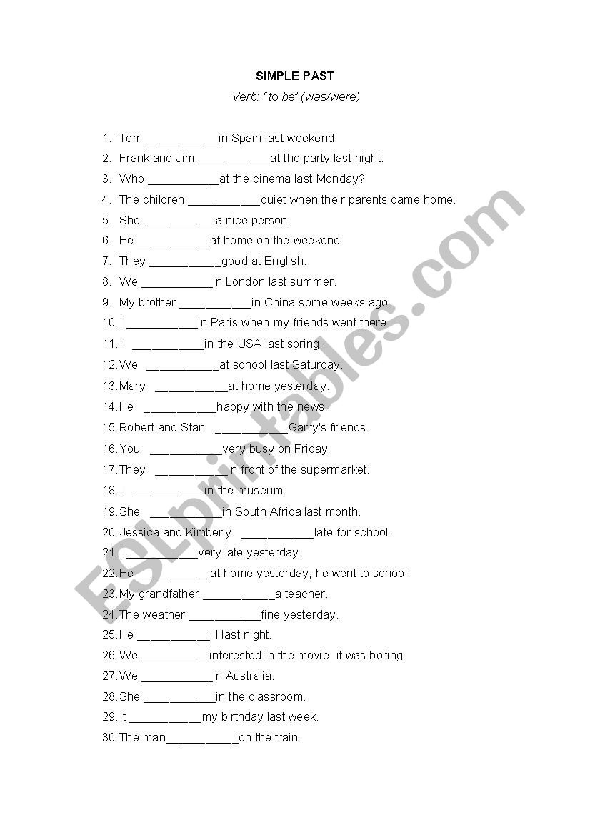 Simple Past Exercises worksheet