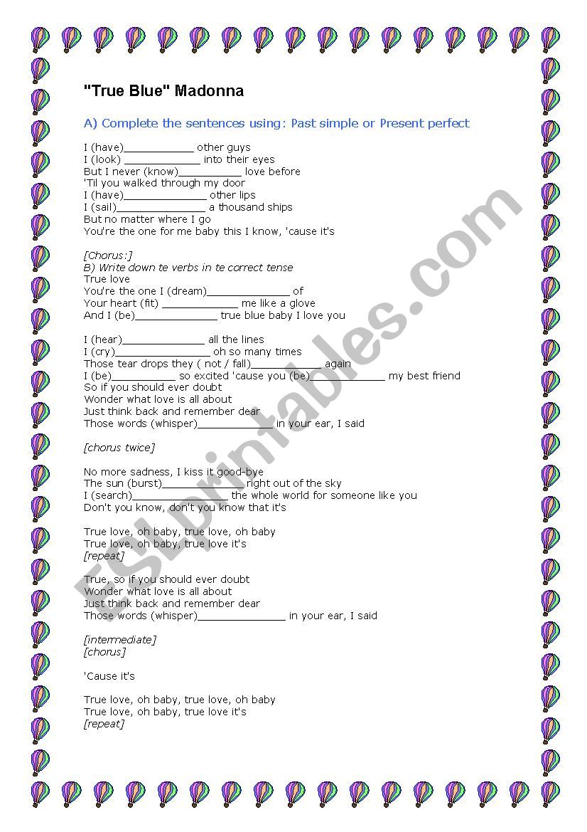 song ture love worksheet