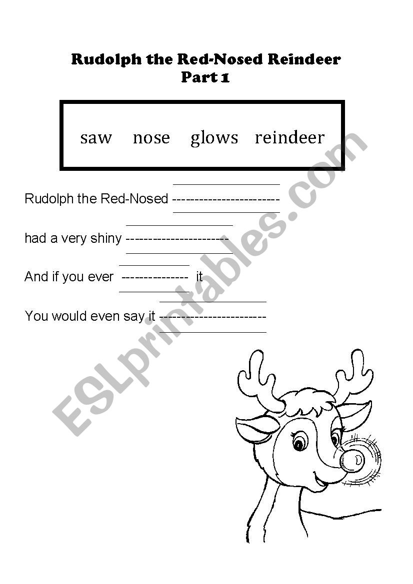 Rudolph the Red Nosed Reindeer Lyrics Part 1 of 4 ESL worksheet by