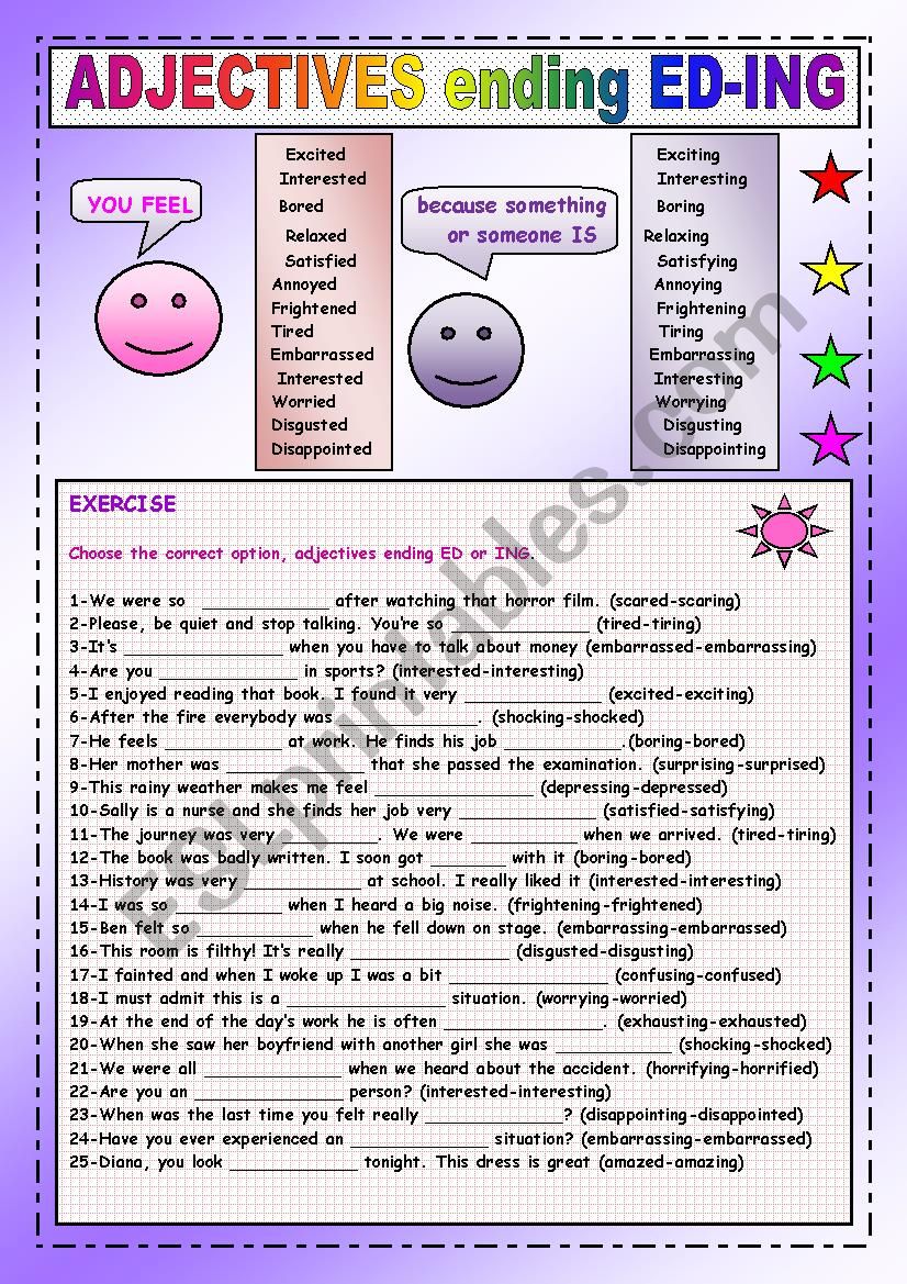Verbs used as adjectives (-ed & -ing)