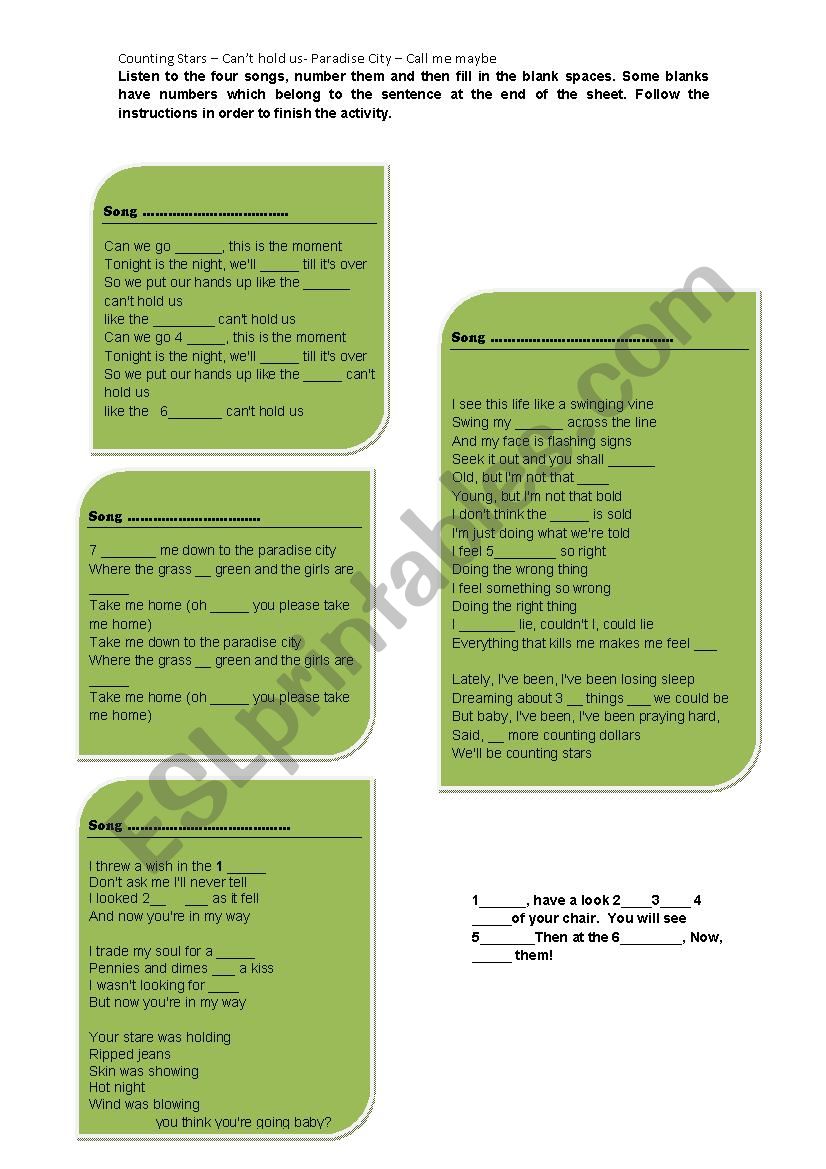 Teaching with Songs worksheet