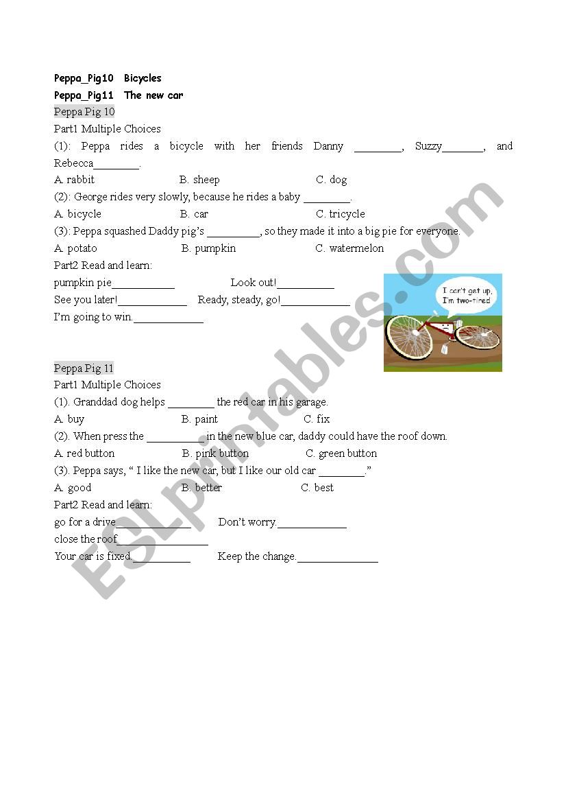 peppa pig S01E10-11 worksheet