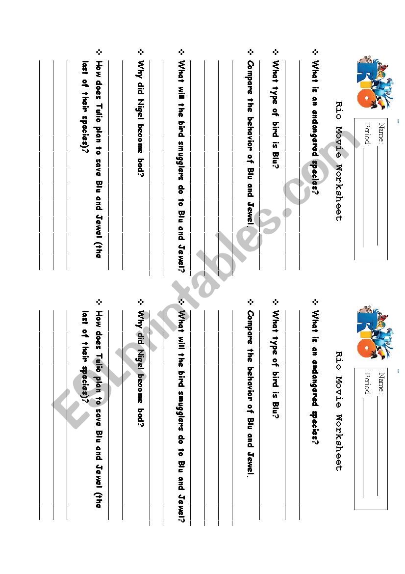 Rio The Movie Worksheet worksheet