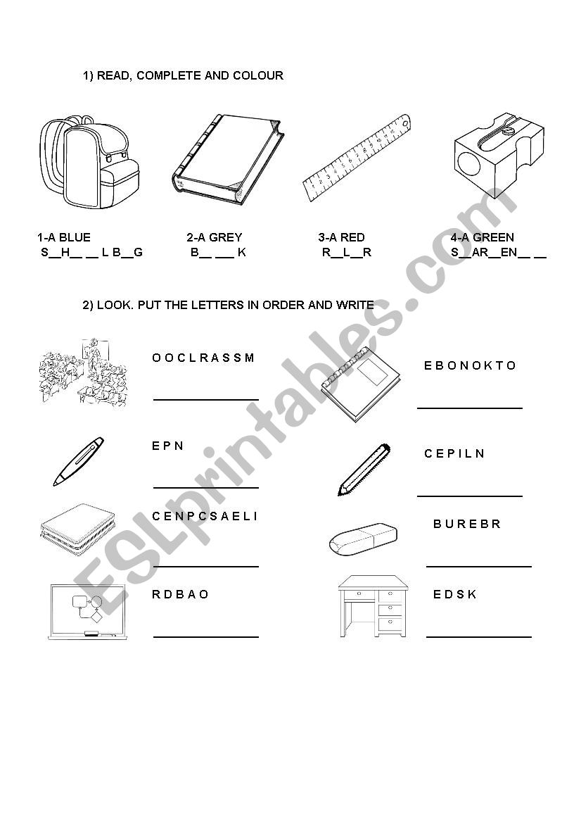 School Objects worksheet