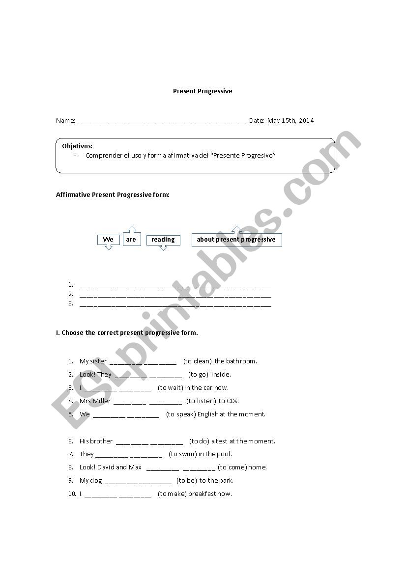 Present Progressive worksheet