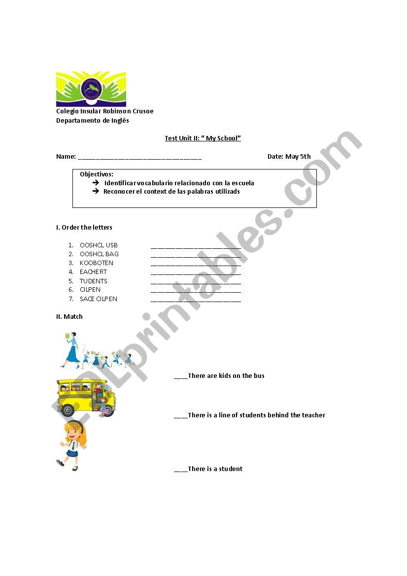 Test - My School worksheet