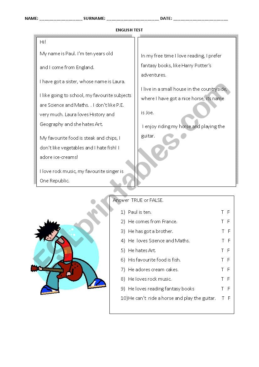 Answer true or false worksheet