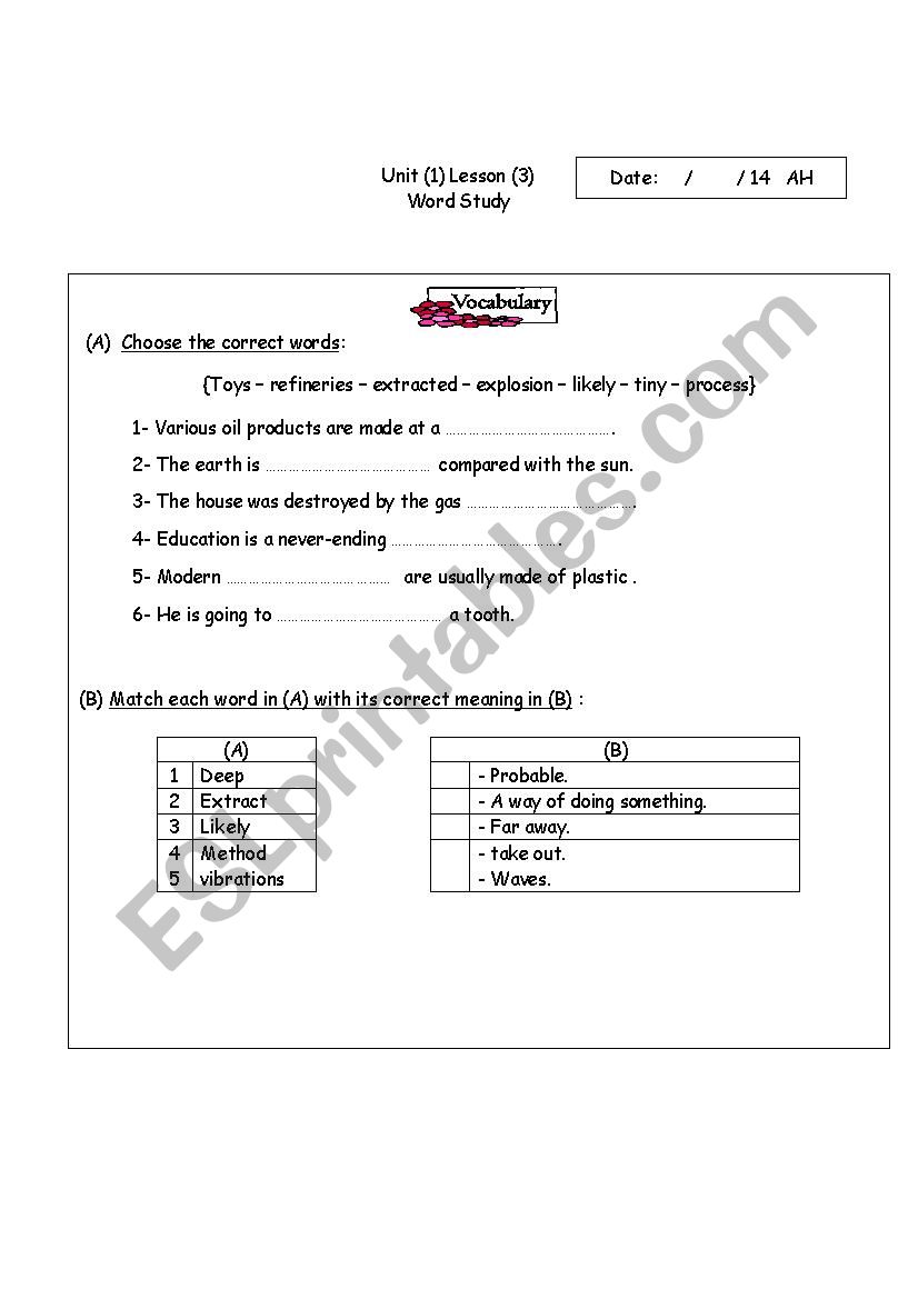 vocabulary worksheet