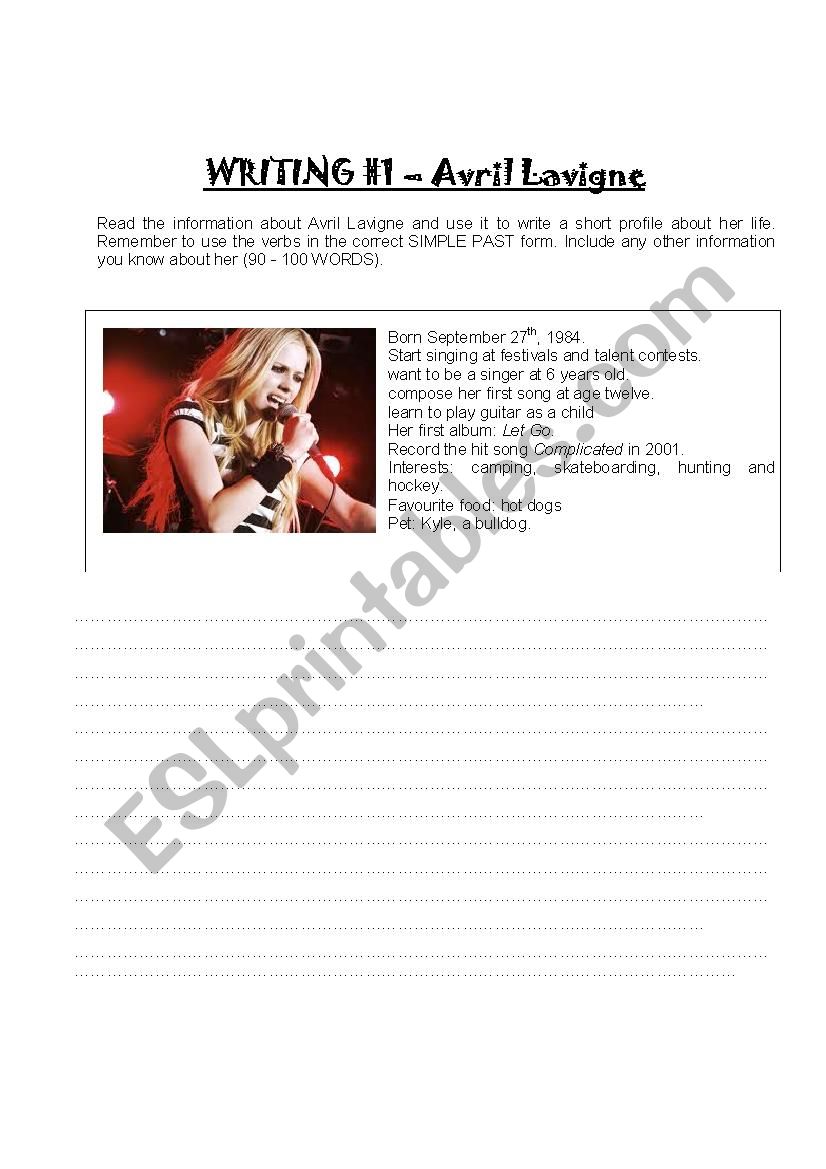 Writing - Avril Lavigne (Past Simple)