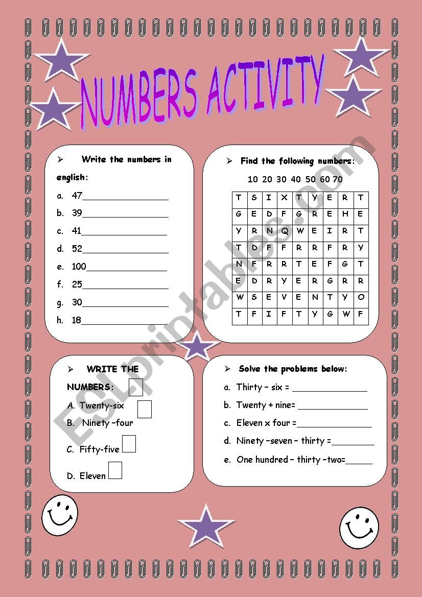 Numbers Activity - Very good exercise
