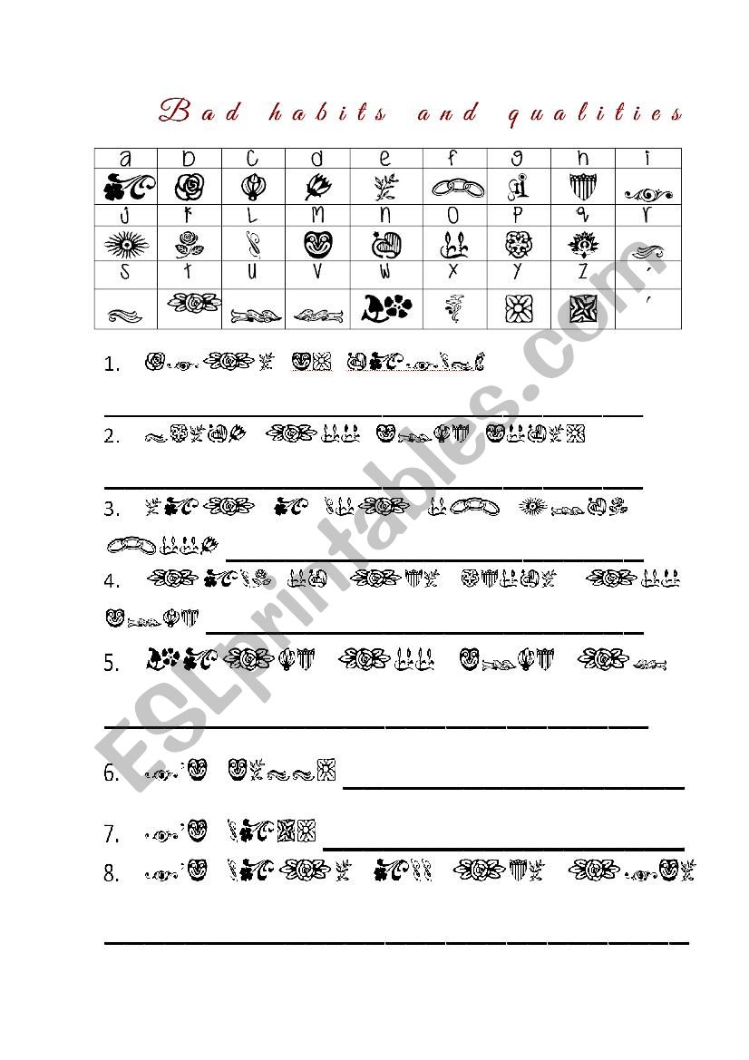 Bad habits and bad qualities worksheet