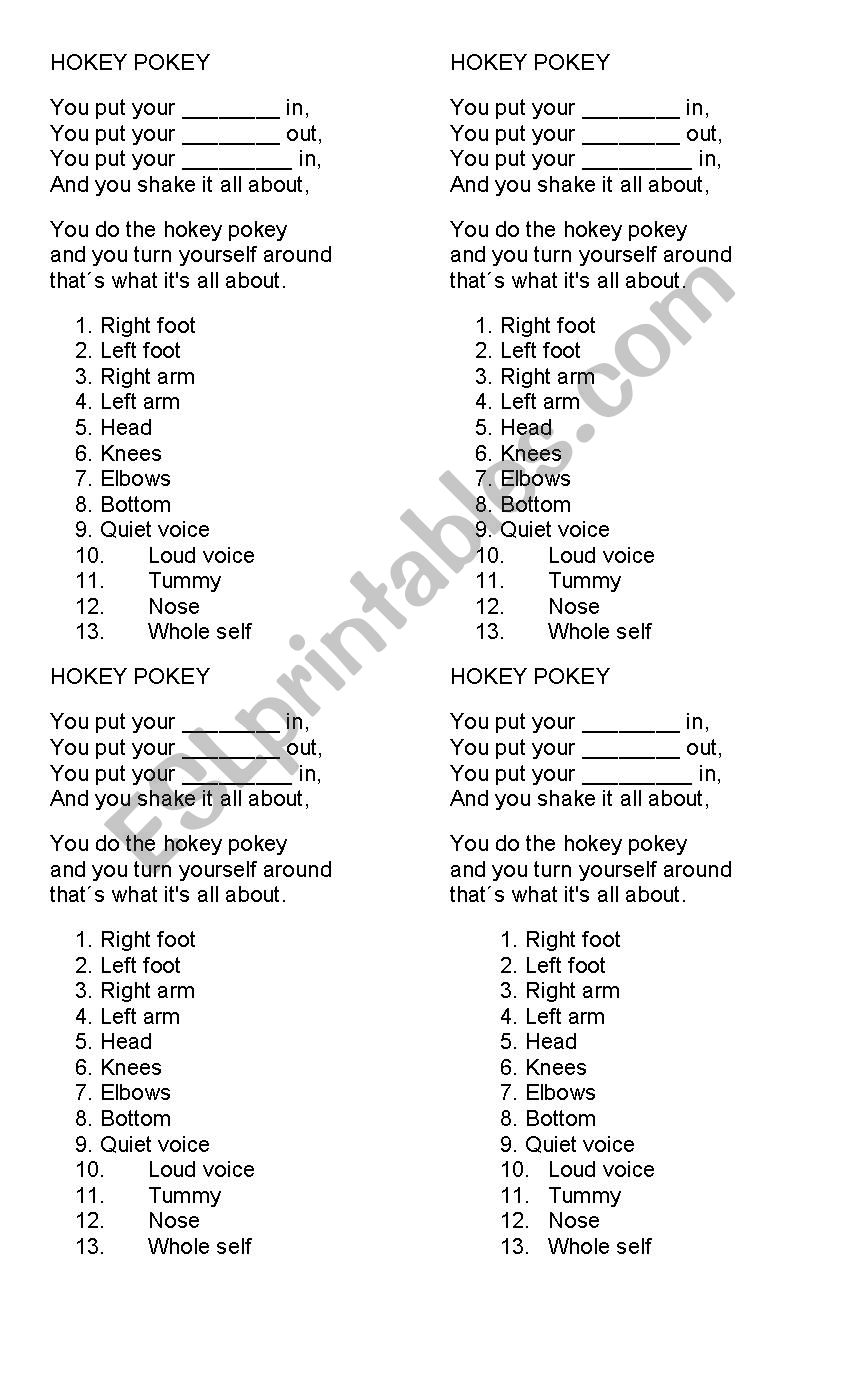 Hockey pokey worksheet