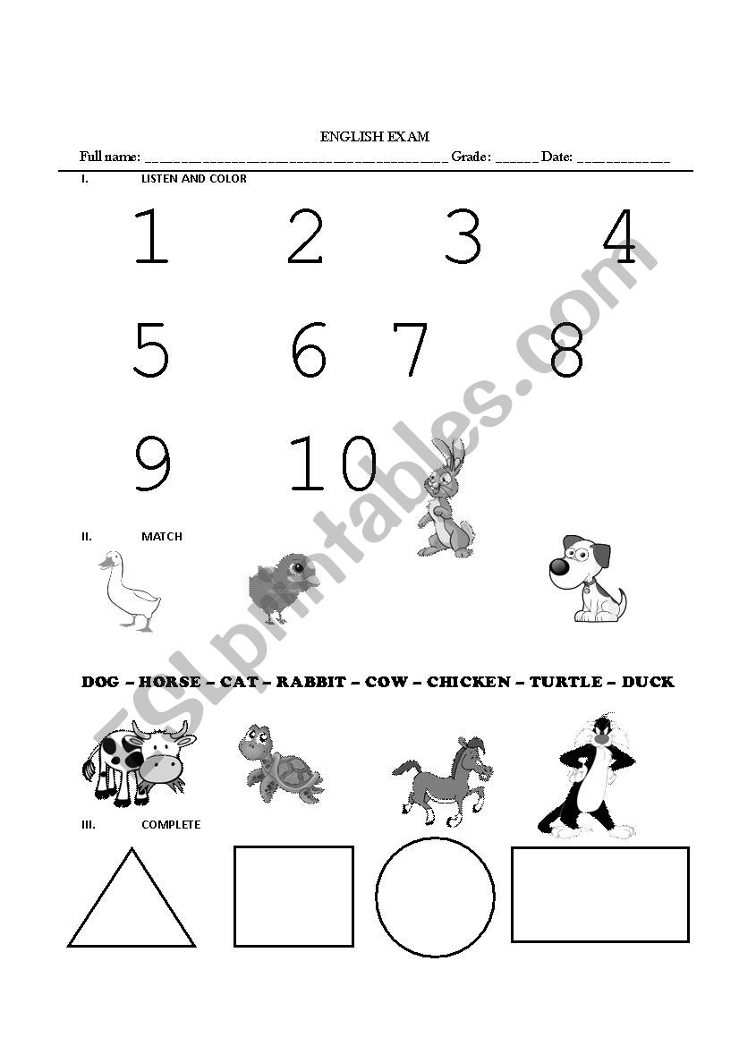 numbers and animals worksheet