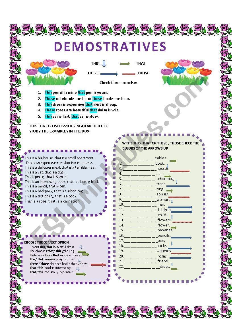 demostratives worksheet