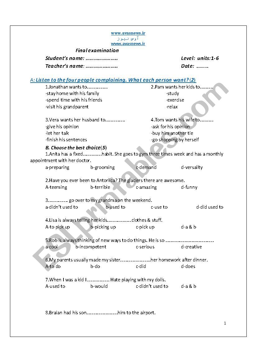 interchange 2 midterm worksheet