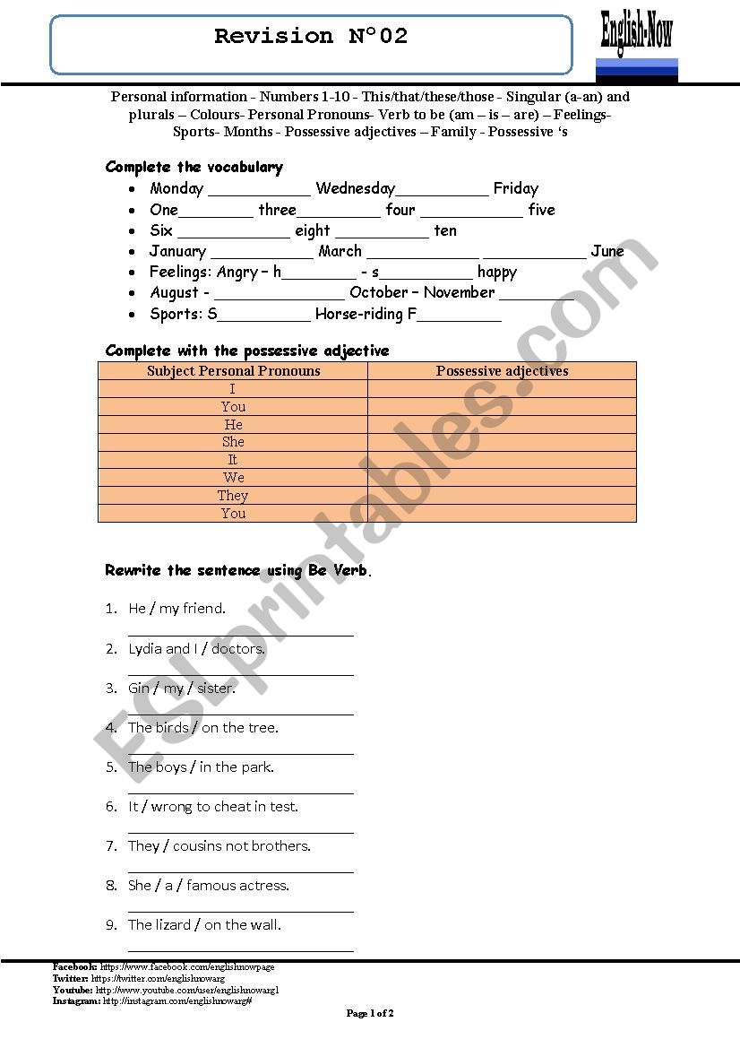 Revision Starter worksheet