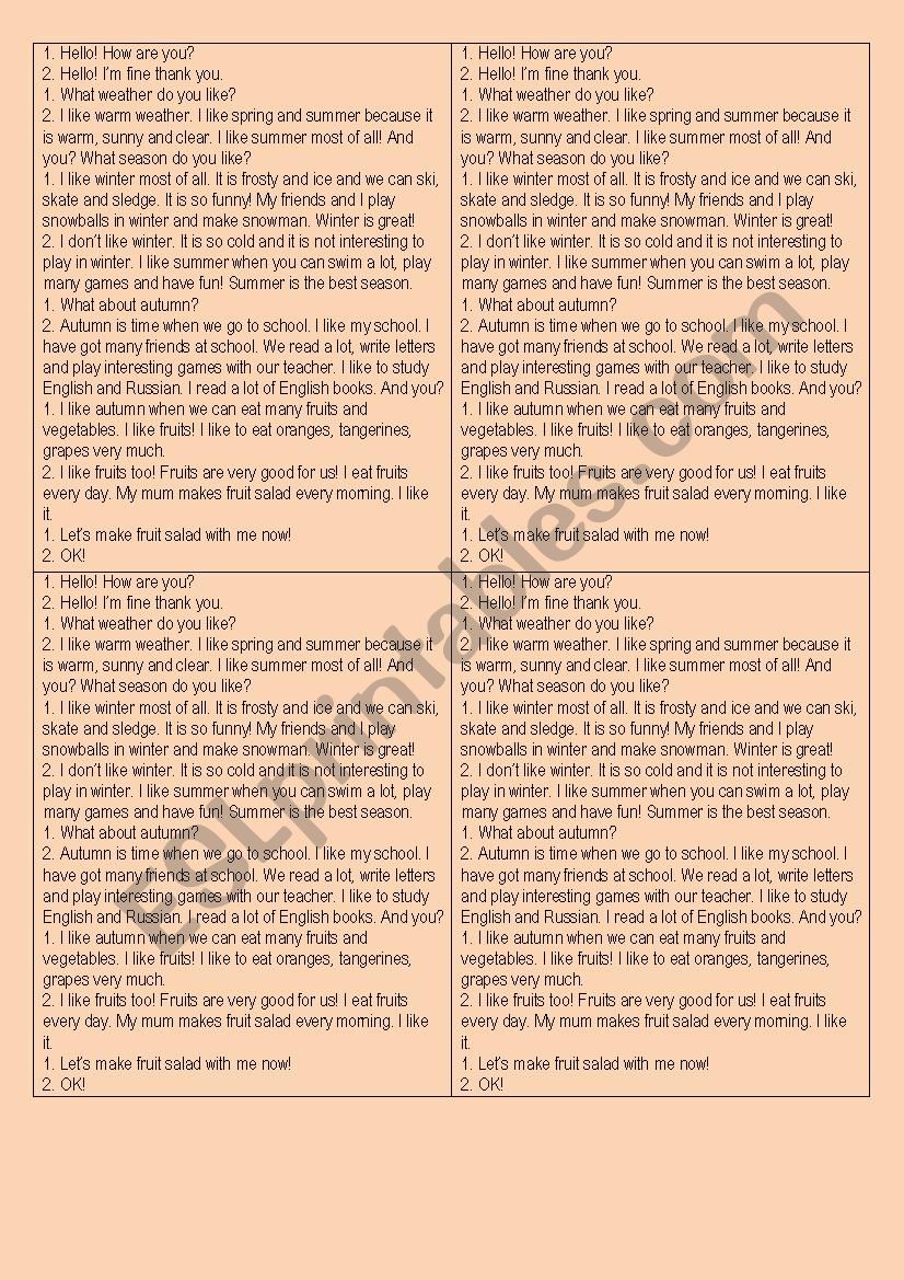 Dialogue about weather worksheet