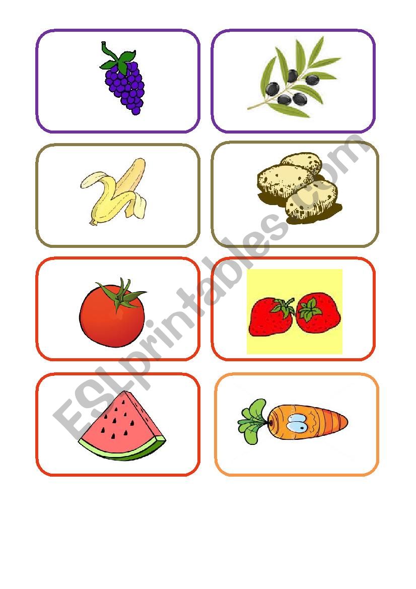 matching card activity of fruit and vegetables