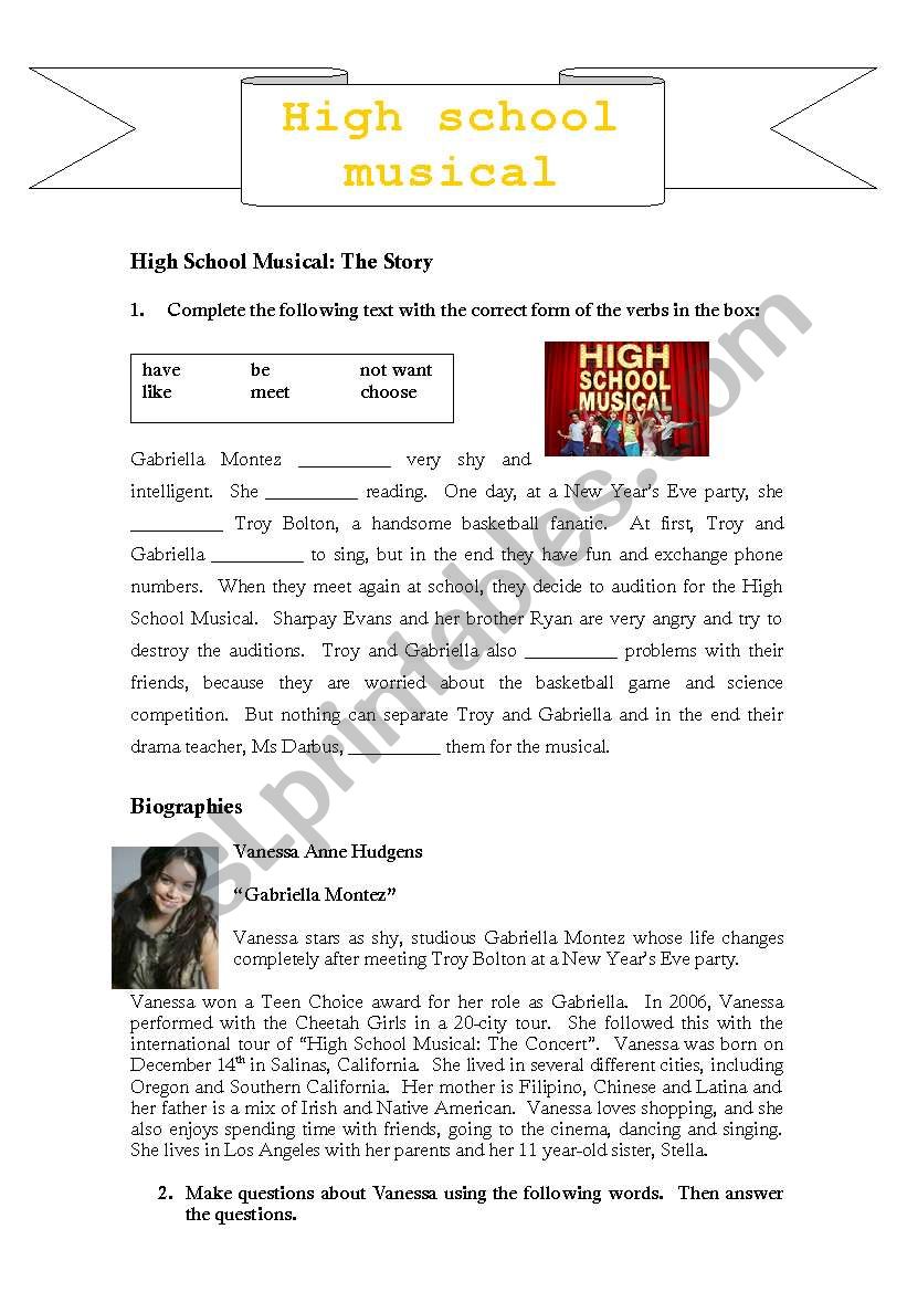 High School Musical 1 worksheet