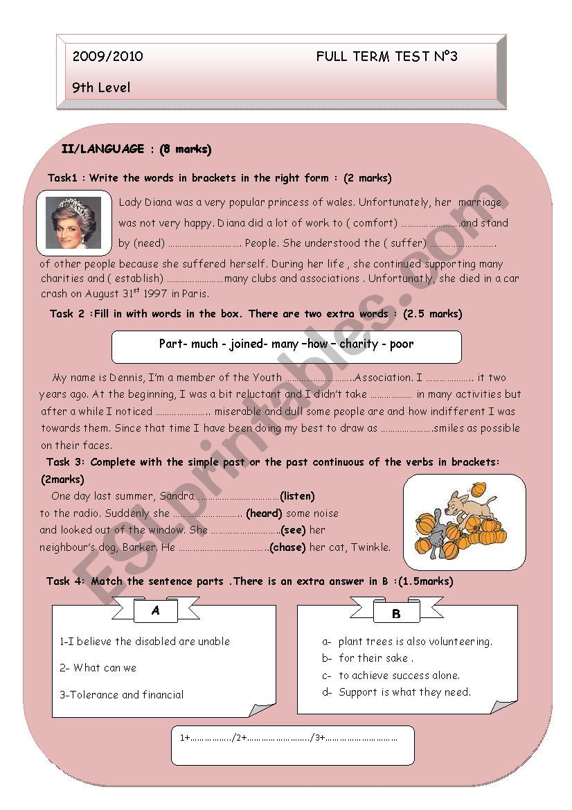 9TH FORM TEST worksheet