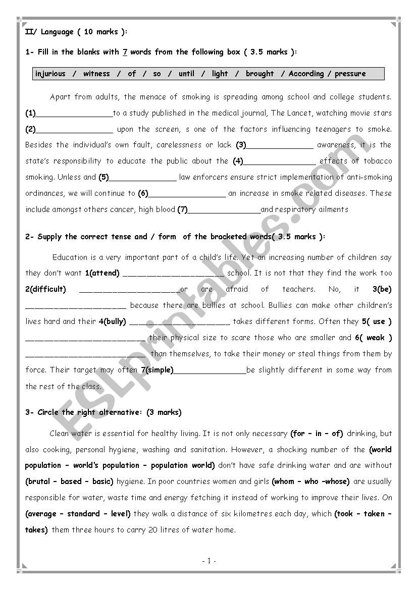 Mock bac exam worksheet