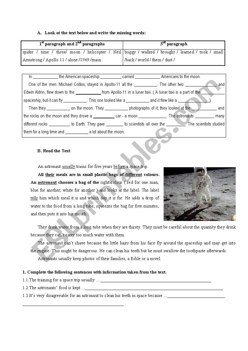 A test about space worksheet