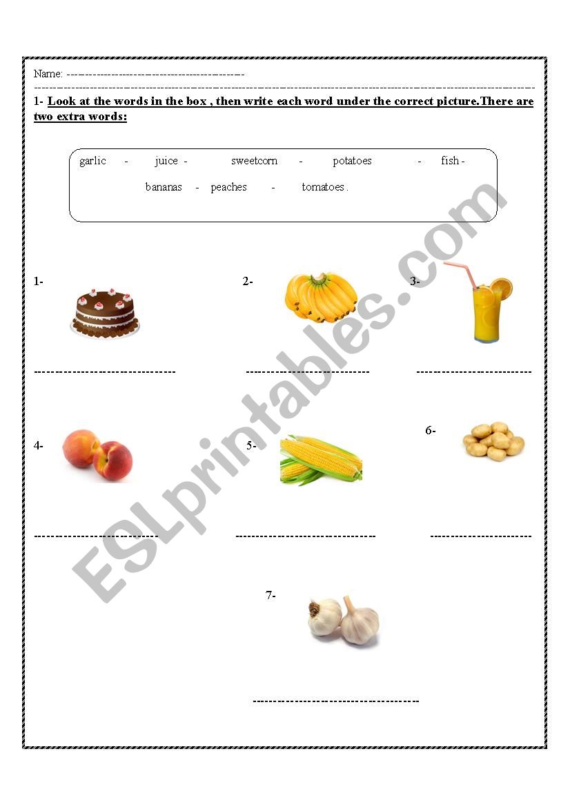 food worksheet