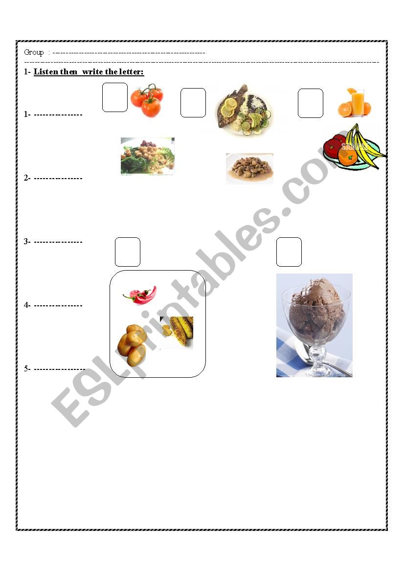 food worksheet