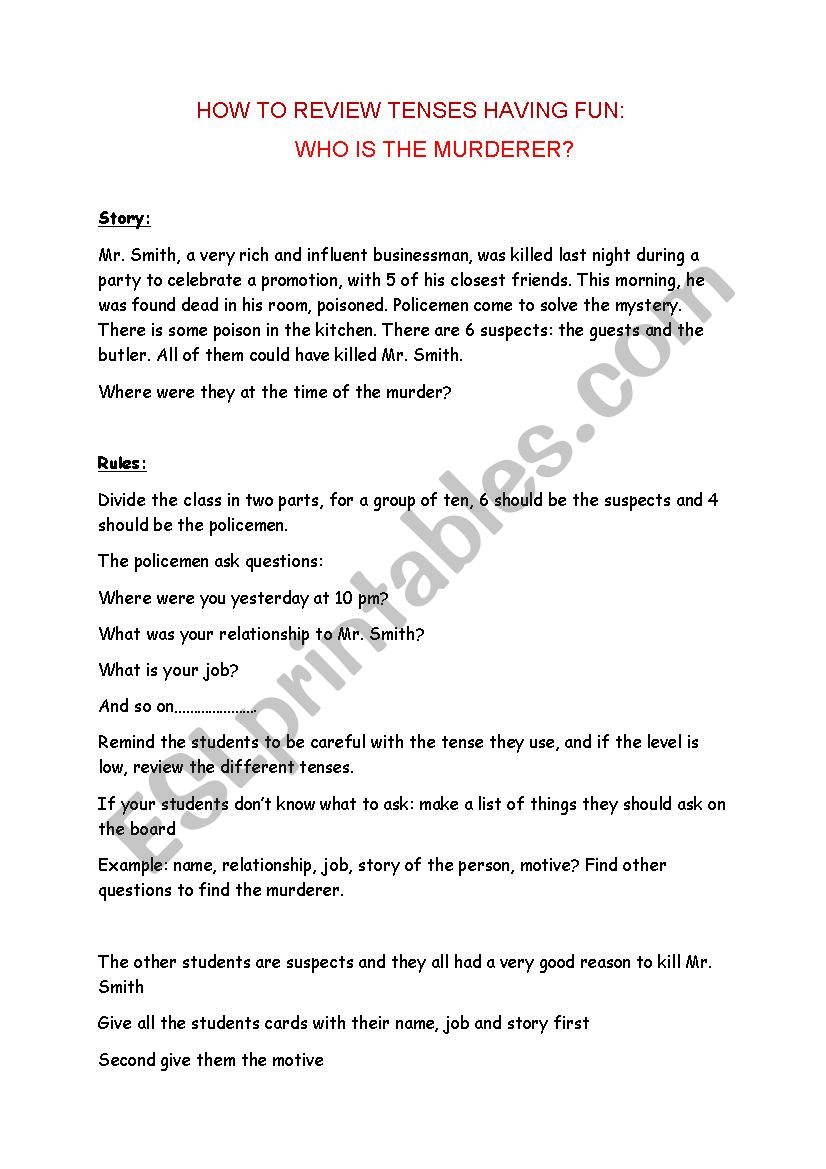 Who Is Guilty Esl Worksheet By Karisaditu