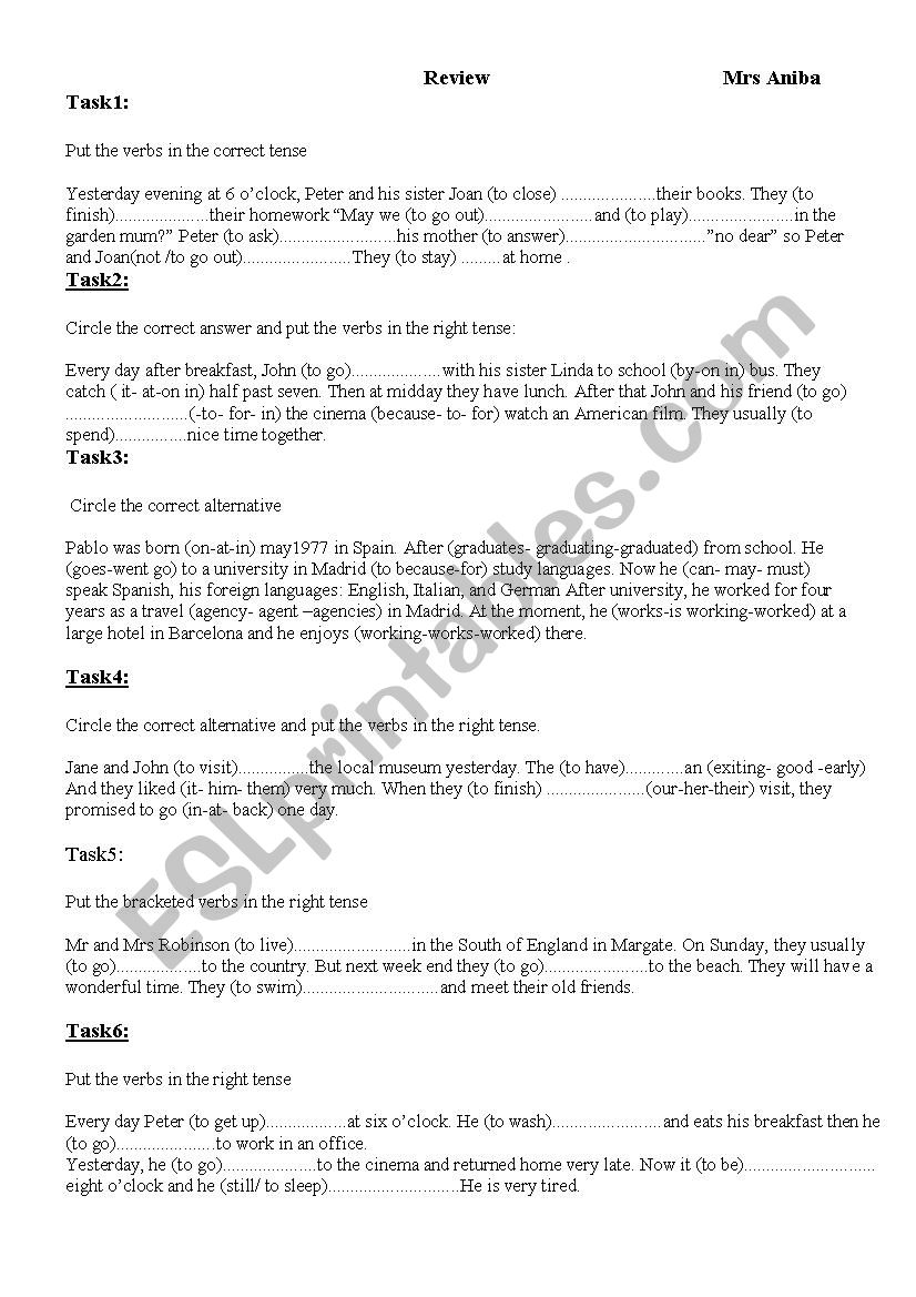 grammar review worksheet