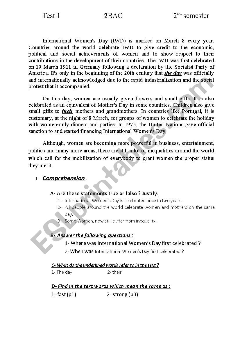 test worksheet