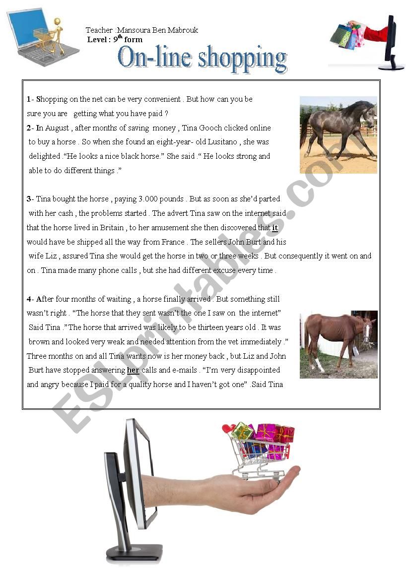 Reading Prehension Online Shopping ESL Worksheet By
