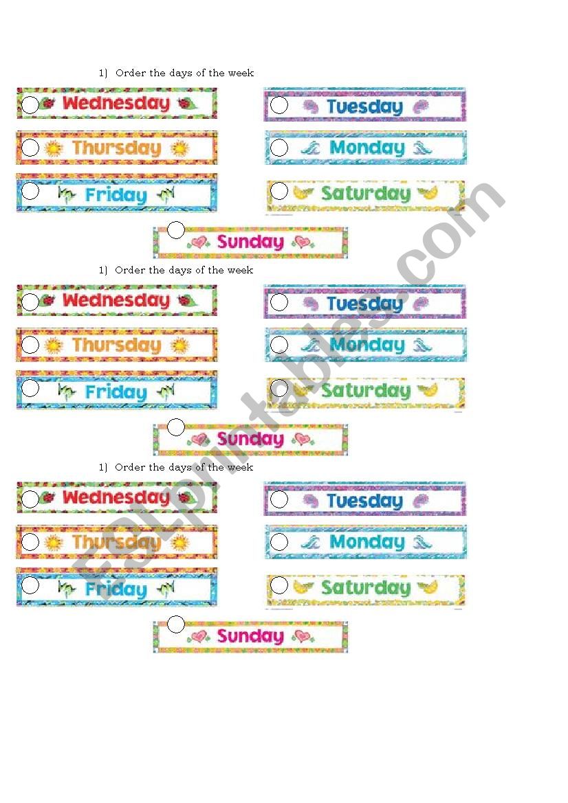 Days of the week worksheet