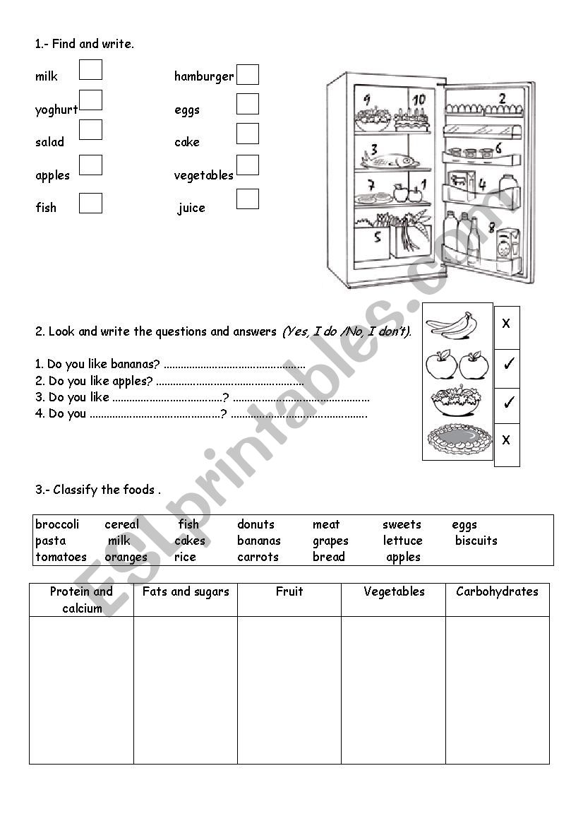 Types of food worksheet