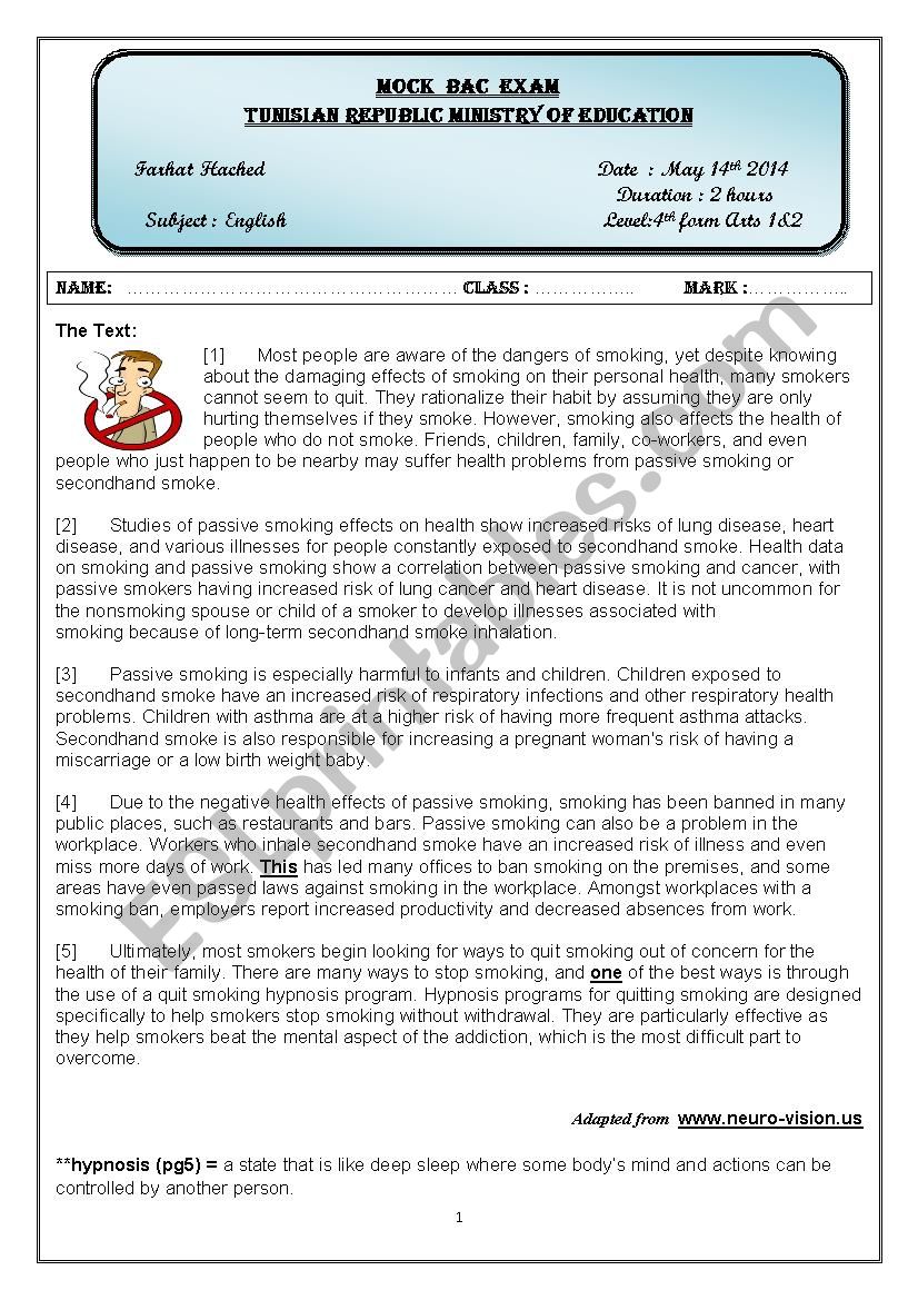 mock bac exam 4th art worksheet