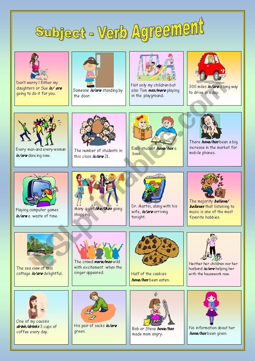 Verb Agreement Esl Worksheet