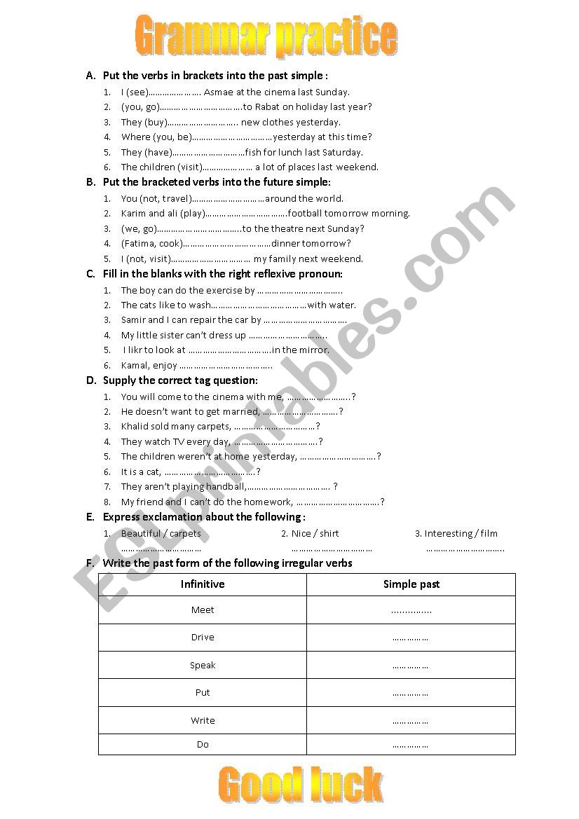 past and future simple worksheet