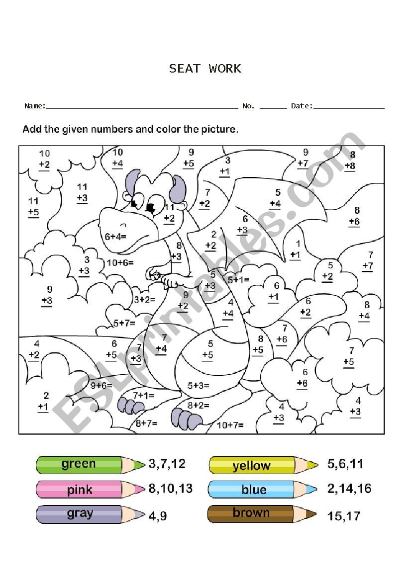 Addition Coloring Worksheet worksheet