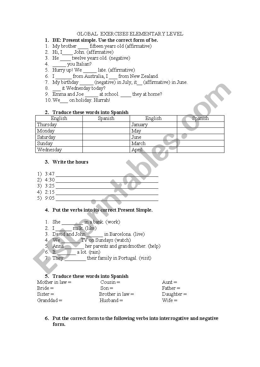 Review your English worksheet