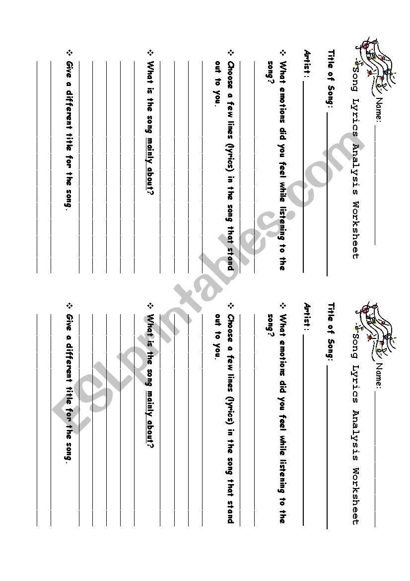 Generic - Song Lyrics Analysis Worksheet