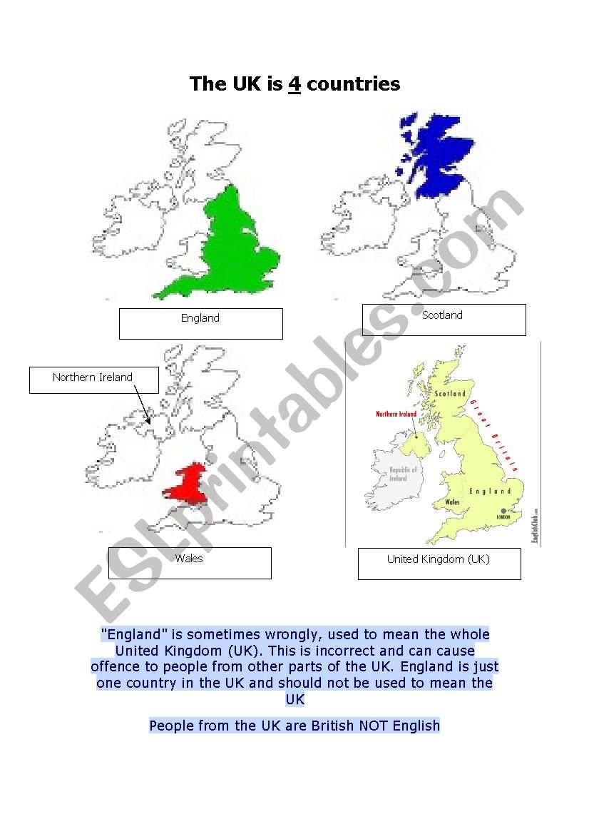 England is not UK worksheet